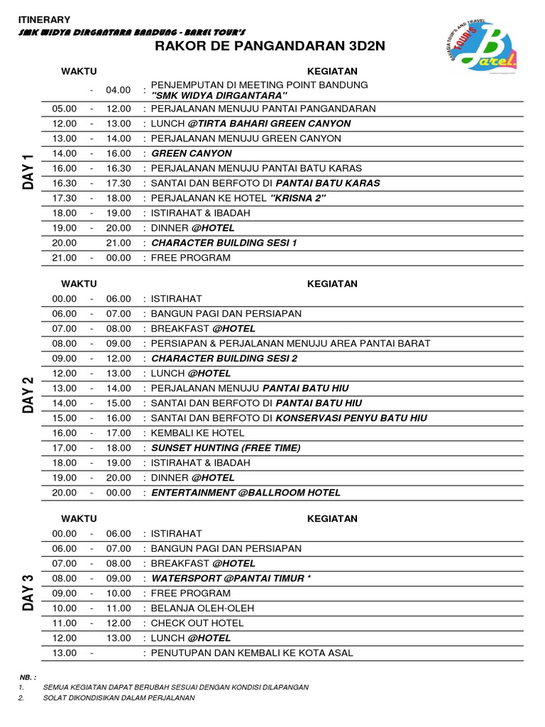 Contoh Itinerary  PDF