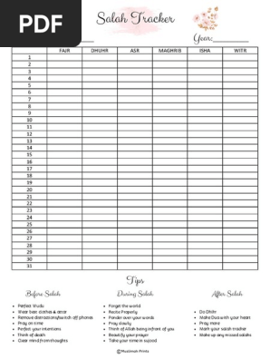 Salah Tracker PDF printable 