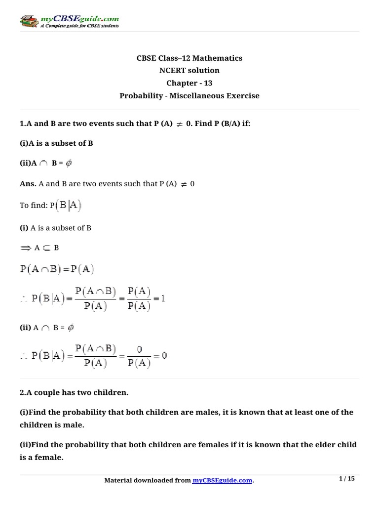12 Mathematics Ncert Ch13probability Misc | PDF | Prescription Drugs ...