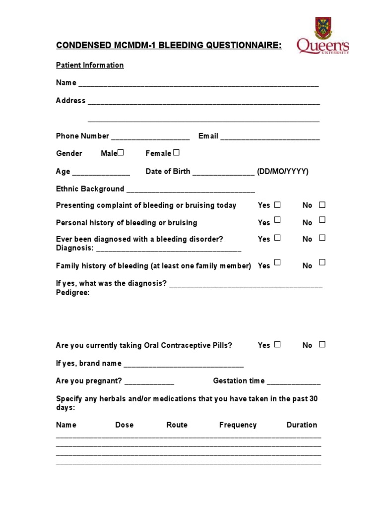Condensed Bleeding Questionnaire: A Comprehensive Assessment of ...