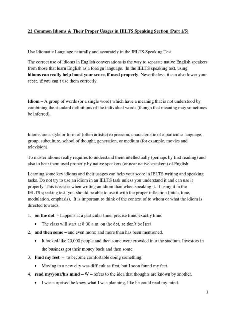 Common Idioms for IELTS Speaking | PDF | Idiom | International English ...