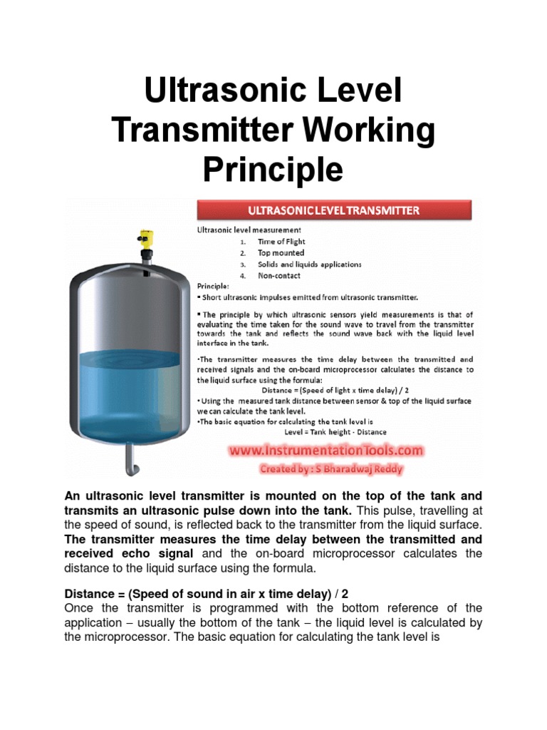 Ultrasonic Level Transmitter Working Principle | PDF | Radar | Pressure ...