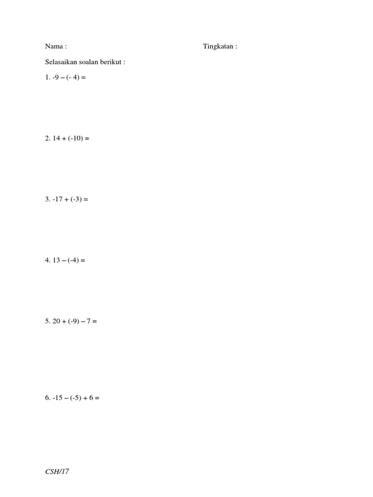 Latihan Integer Pdf