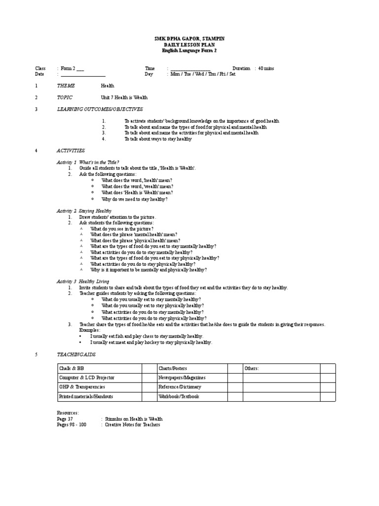 Theme Topic Learning Outcomes/Objectives: SMK Dpha Gapor, Stampin Daily ...