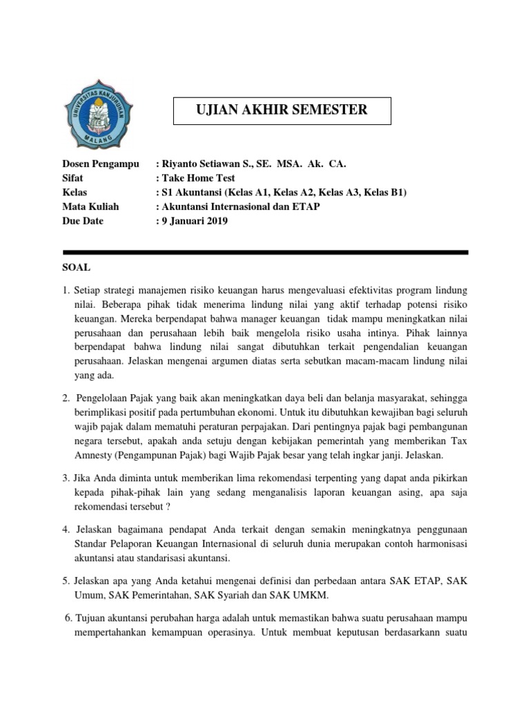 Soal Akuntansi Internasional Guru Paud