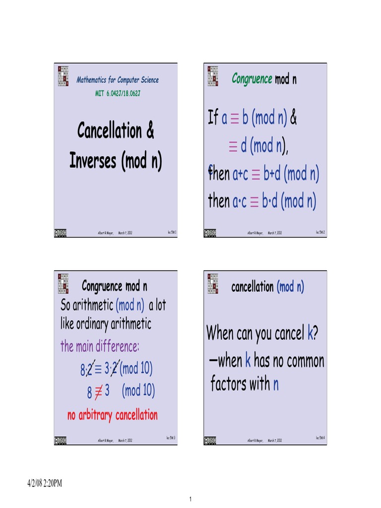 Mit6 042js15 Inverses Mod Group Theory Numbers