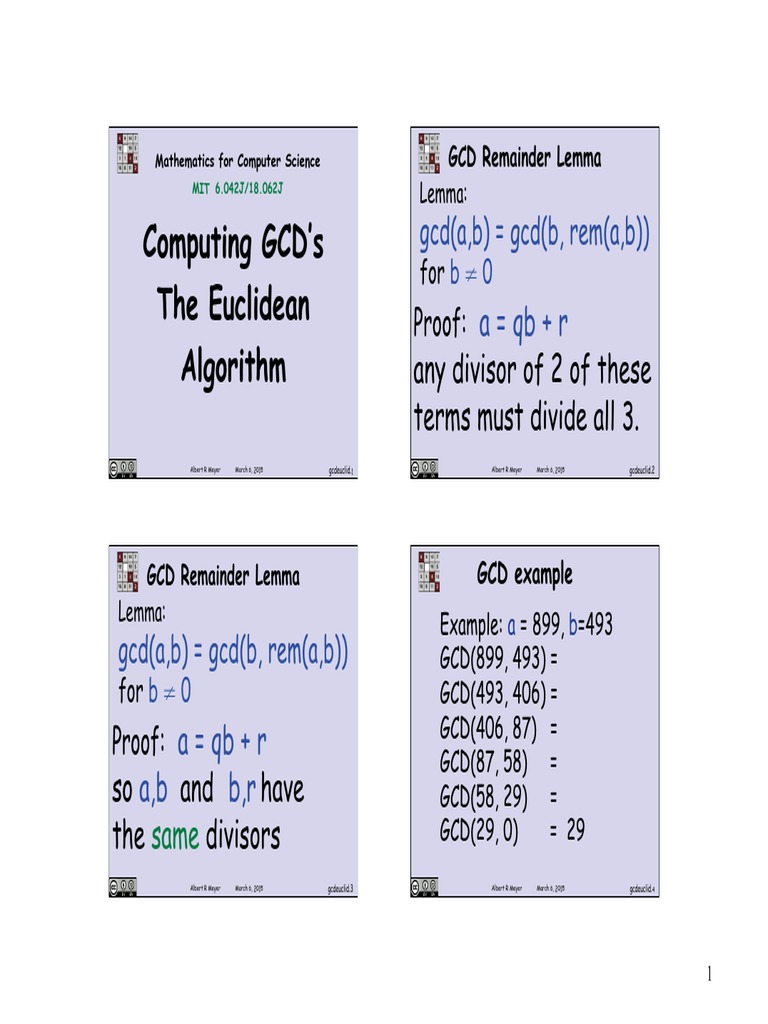 Euclidean Algorithm for GCD | PDF | Algorithms And Data Structures ...