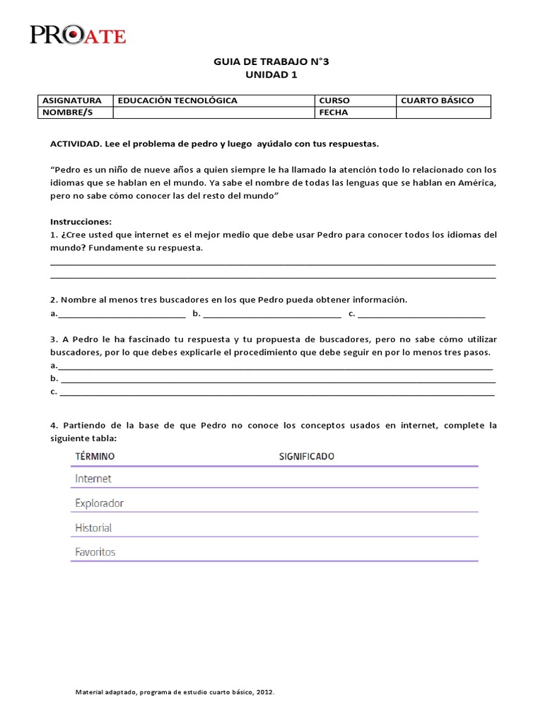Tecnologia - Guia 3 - 4 Basico | PDF | Internet | Cognición