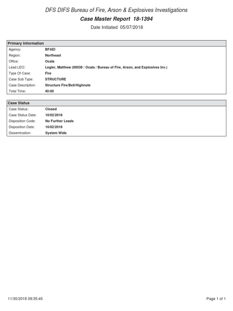 Fire Marshal Report PDF Crime & Violence Crime Thriller