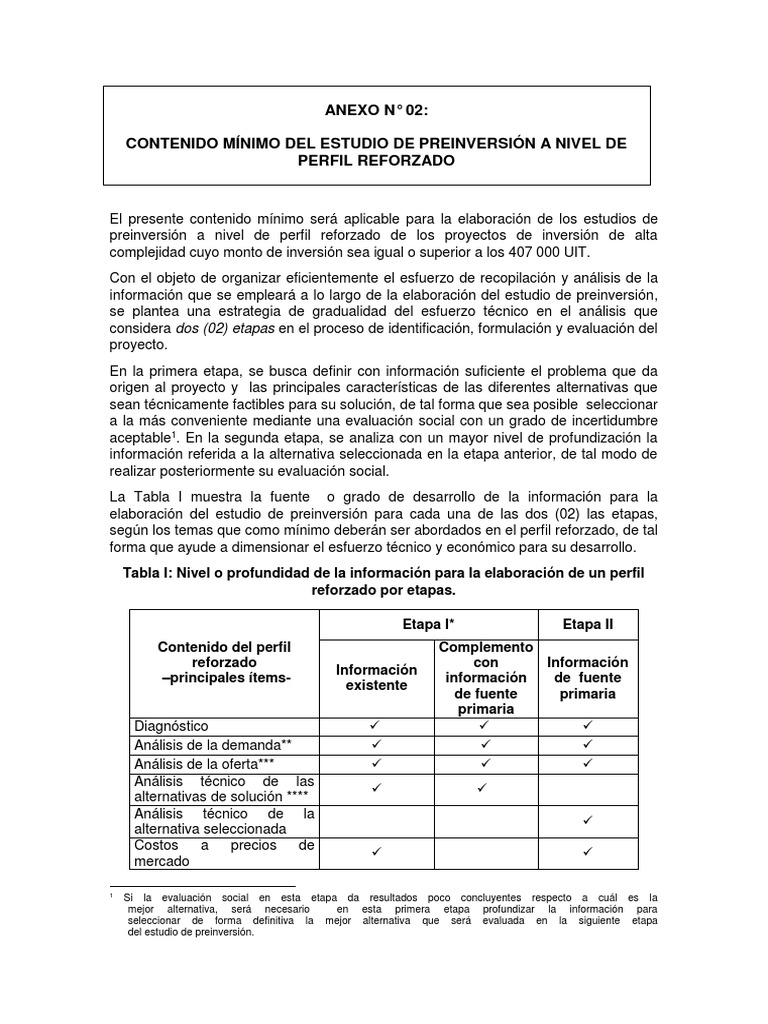 Contenido Mínimo Del Estudio de Preinversión A Perfil Reforzado PDF ...