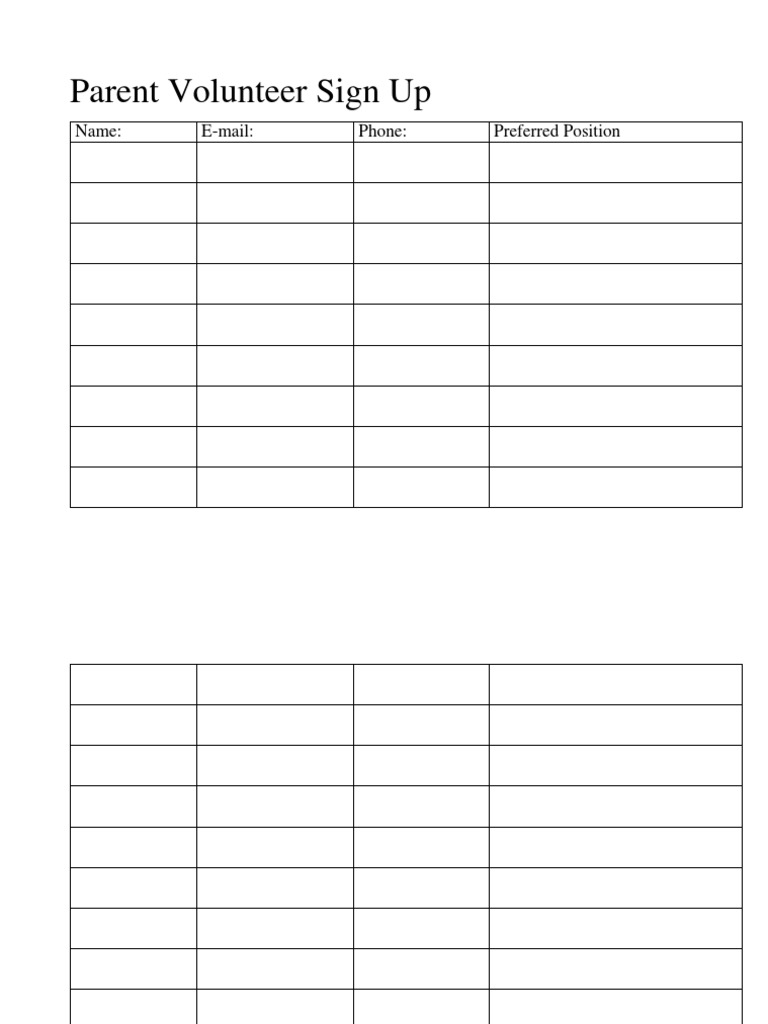 Parent Volunteer Sign-Up Form | PDF