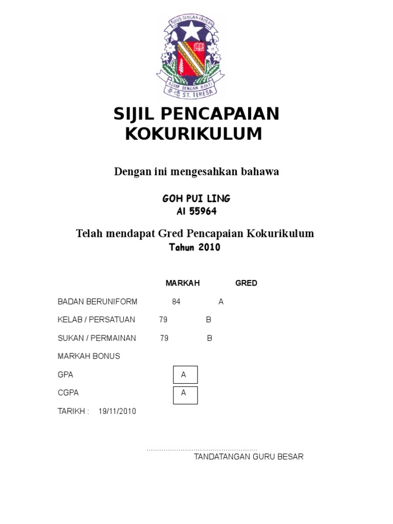 Sijil Pencapaian Kokurikulum Pdf