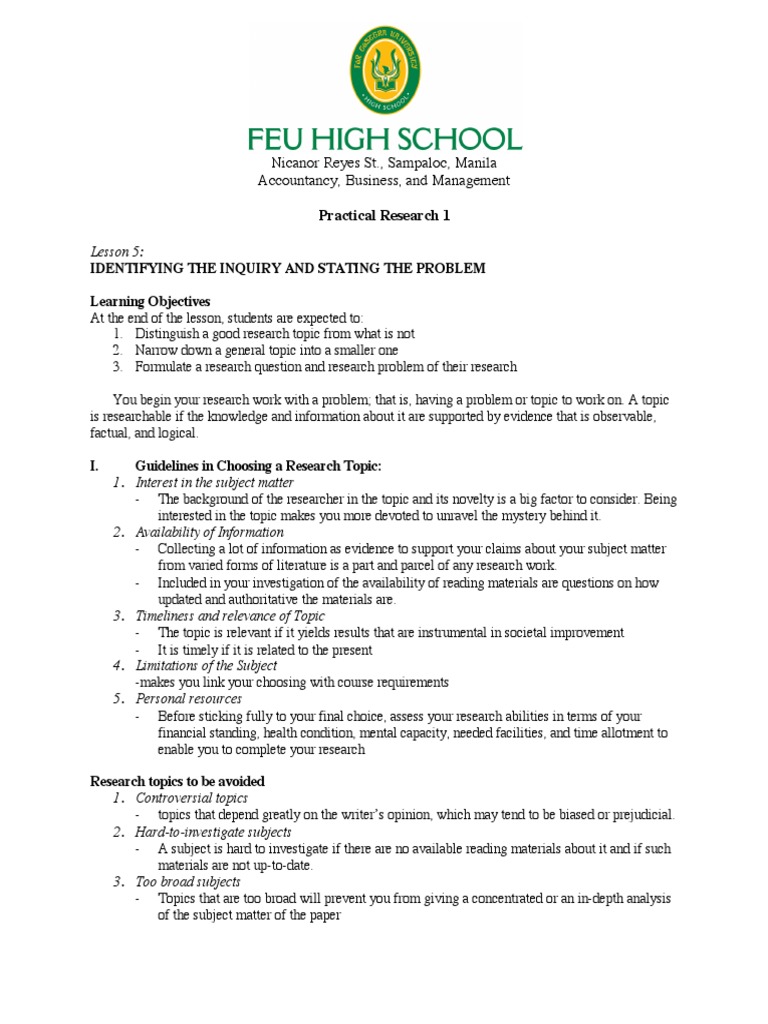 Identifying Research Problems and Questions | PDF | Question | Inquiry