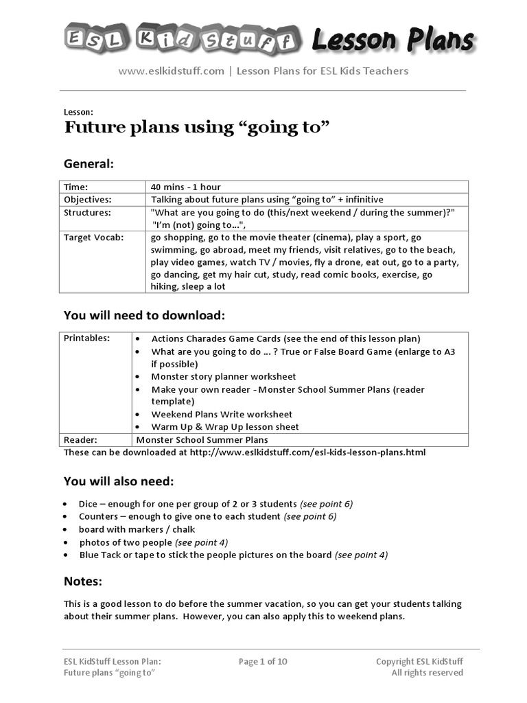 Future Plans Going To Lesson Plan PDF | Question | Lesson Plan