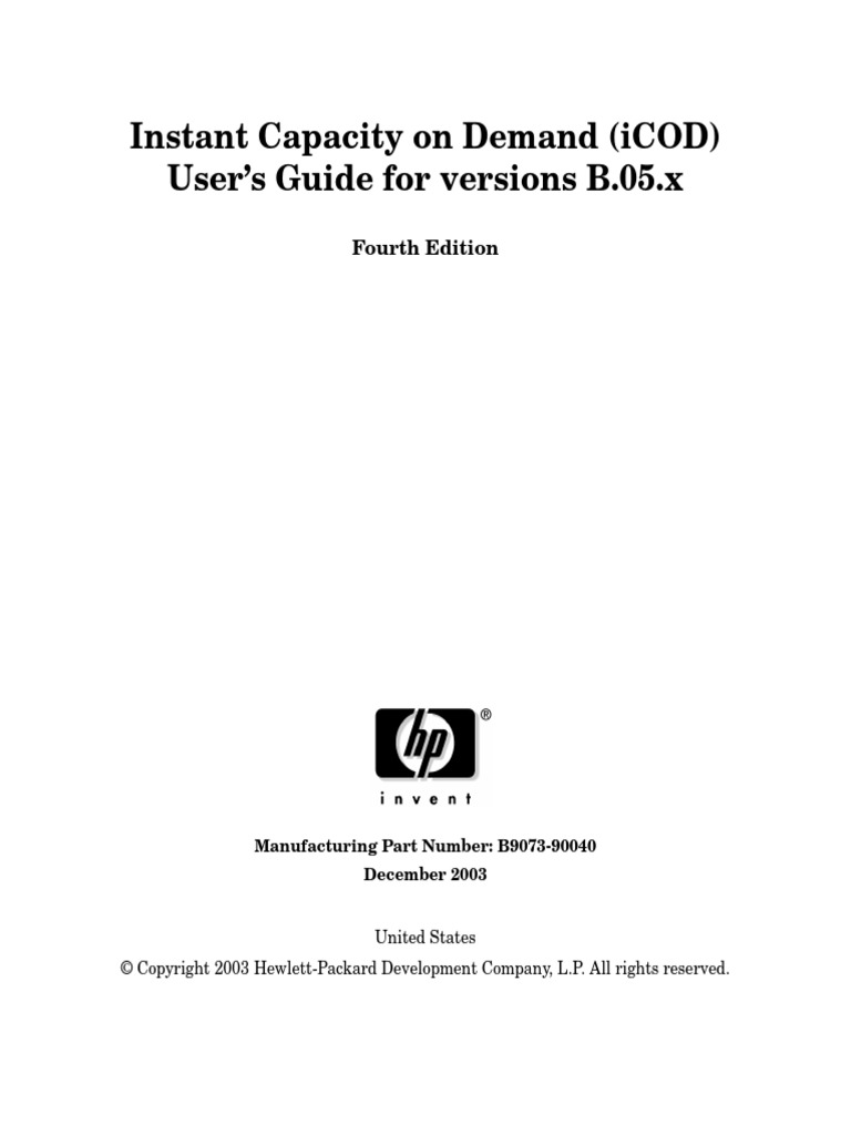 Instant Capacity On Demand (iCOD) User's Guide For Versions B.05.x ...