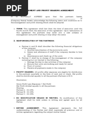 Manangement and Profit Sharing Agreement Sample