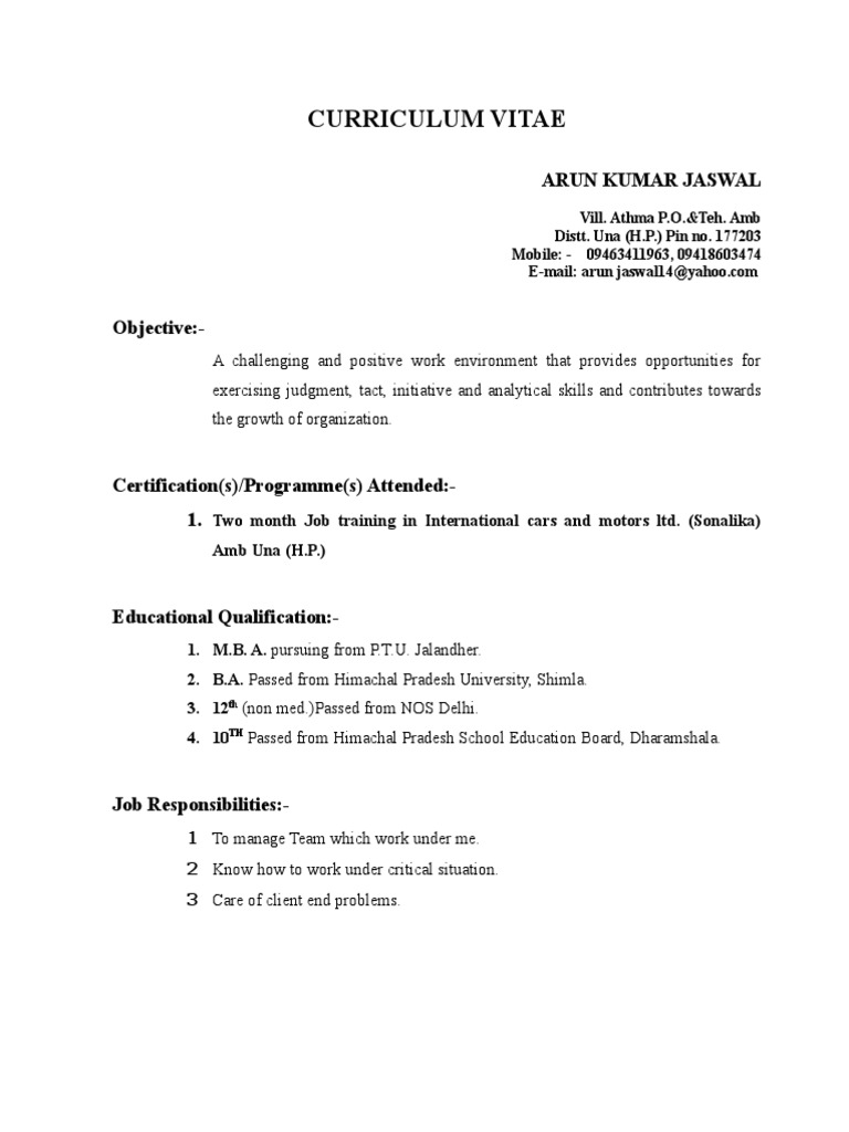 Arun Jaswal's CV Overview | PDF