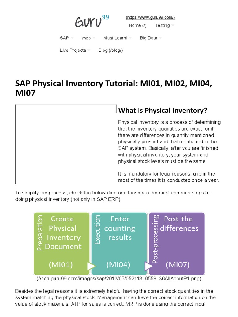 SAP Physical Inventory Tutorial MI01, MI02, MI04, MI07 Inventory