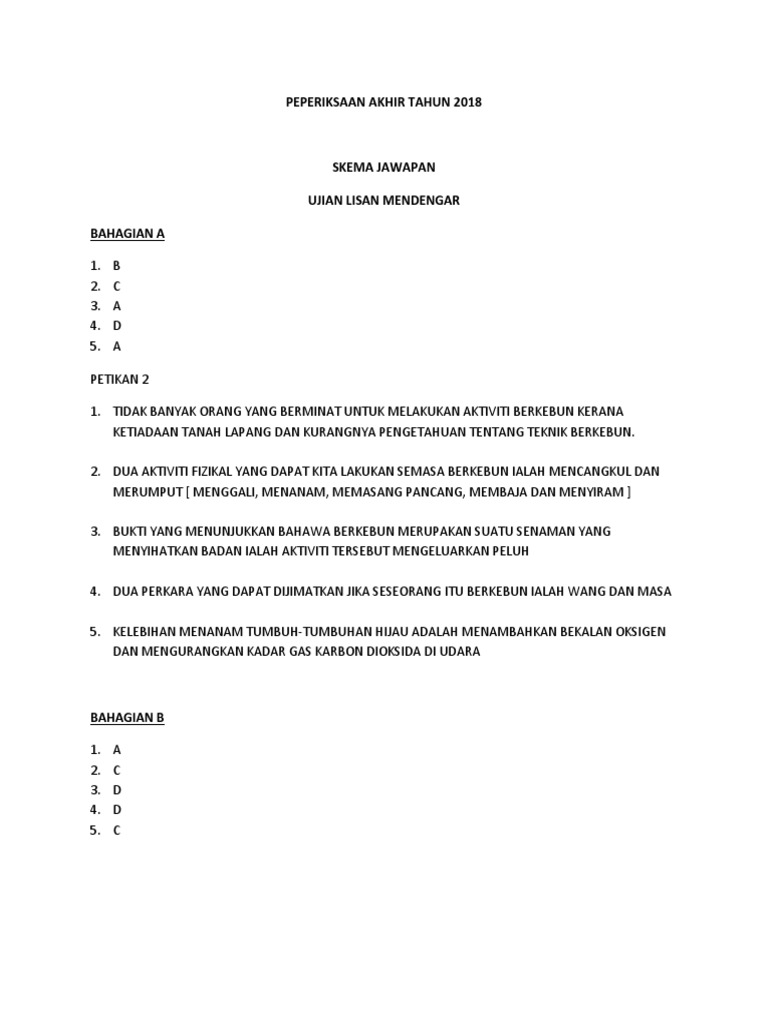 Skema Ujian Lisan Mendengar Set 1 Pdf