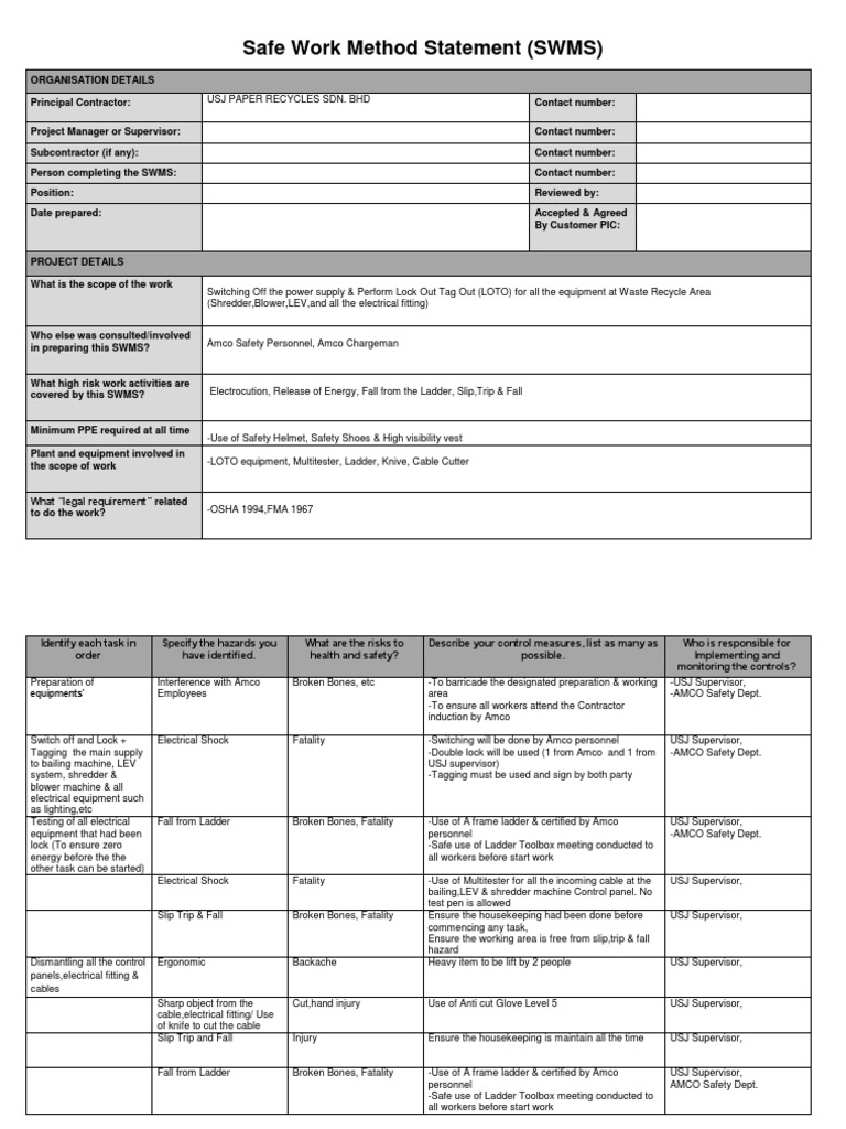 Electrical SWMS for Waste Recycling | PDF | Safety | Occupational ...