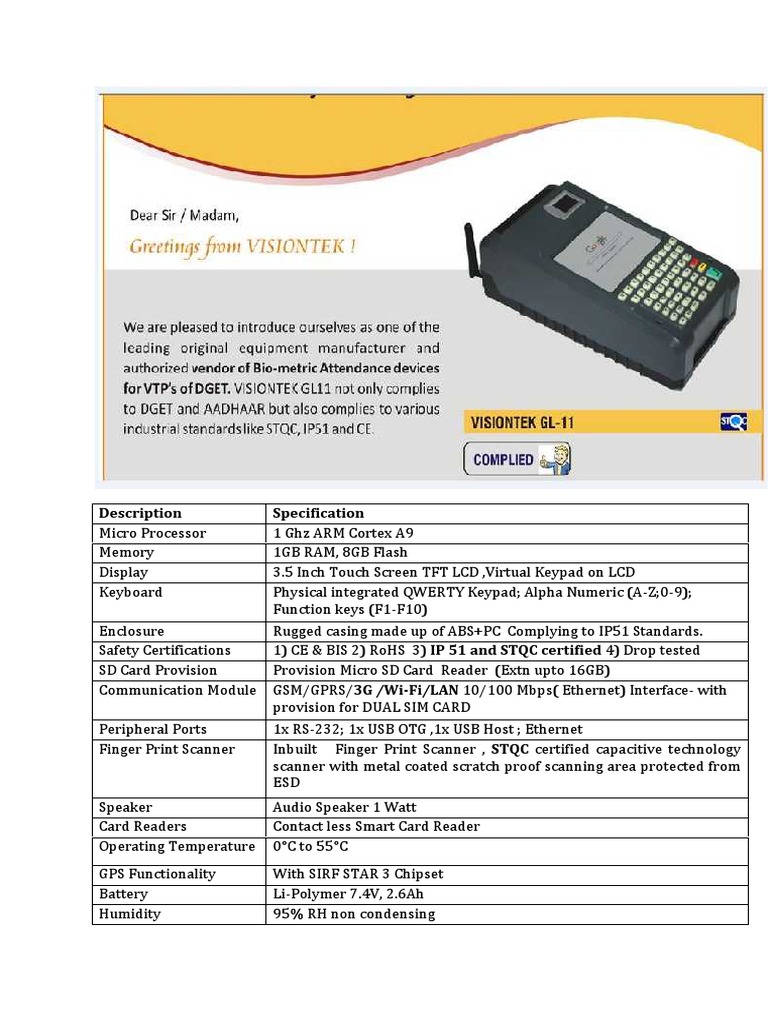 VisionTek GL11 POS Machine Specs | PDF | Computers
