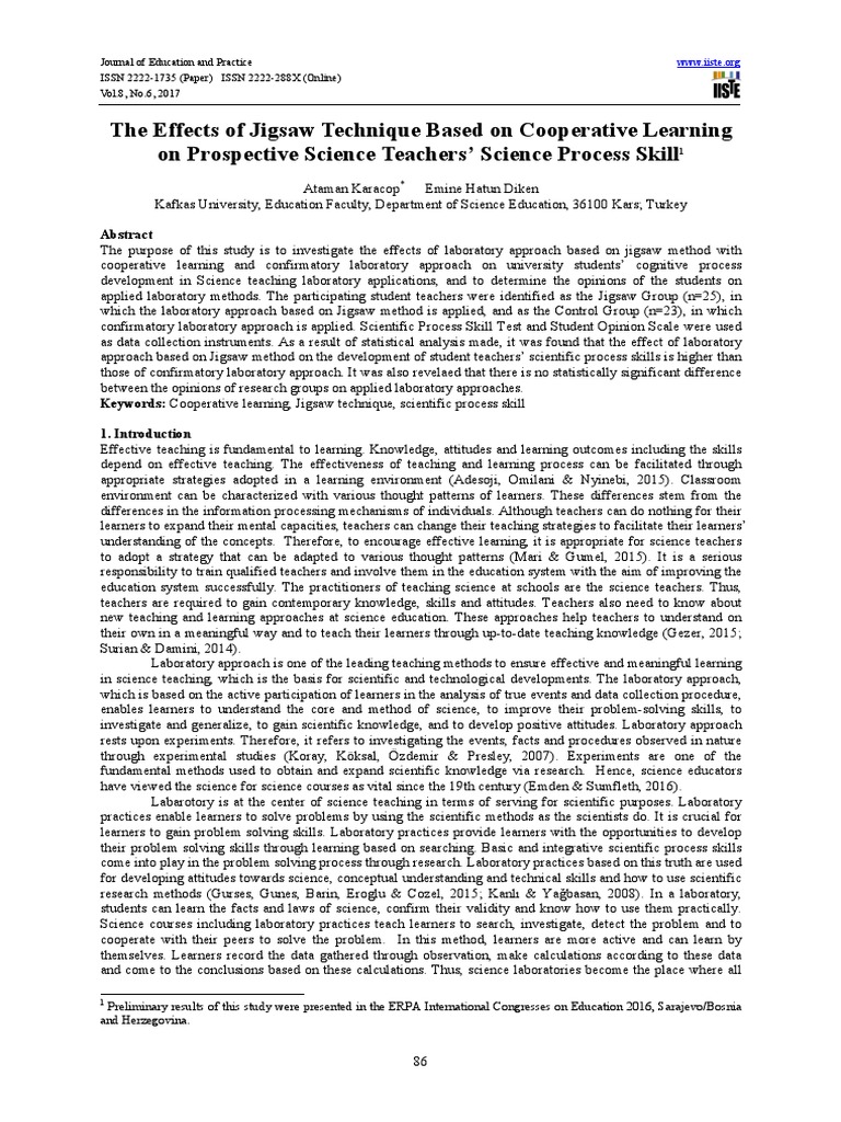 The Effects of Jigsaw Technique Based on Cooperative Learning on
