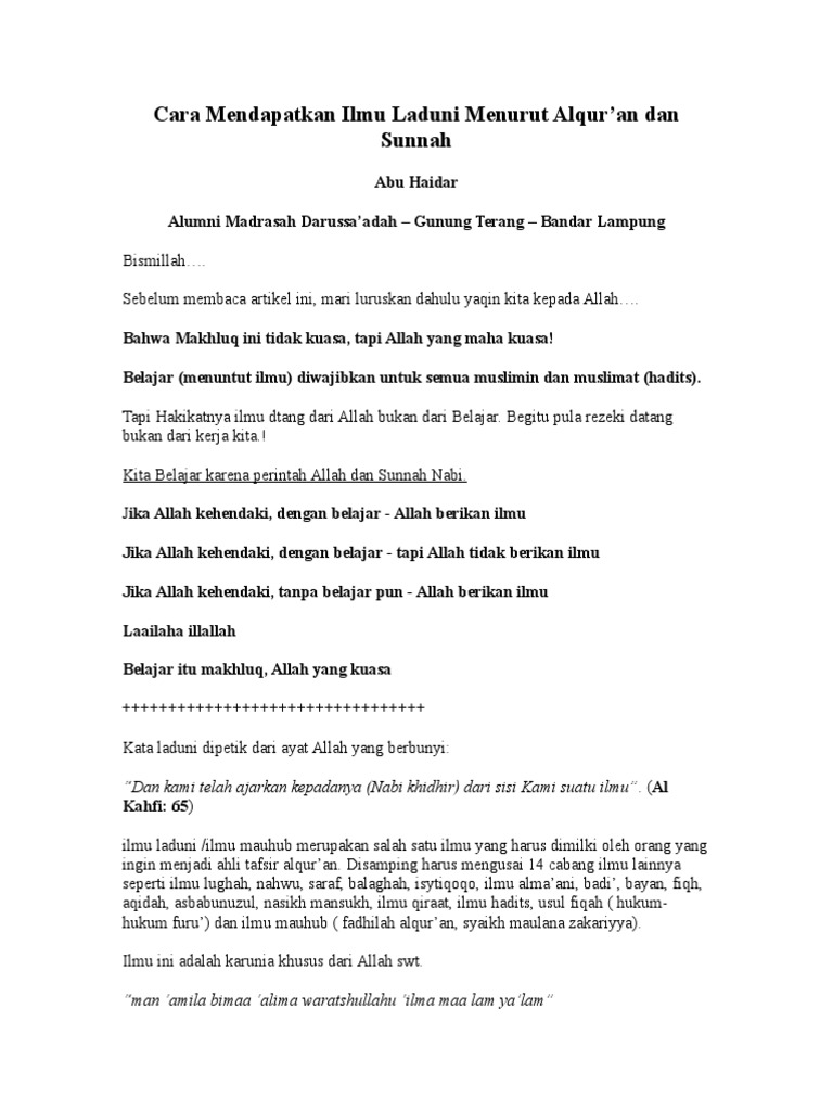 Cara Mendapatkan Ilmu Laduni Menurut Al Quran 1 Pdf