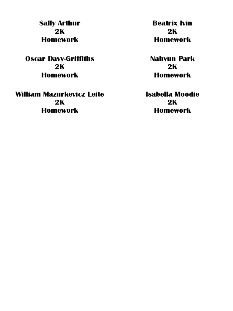 2K Homework List | PDF