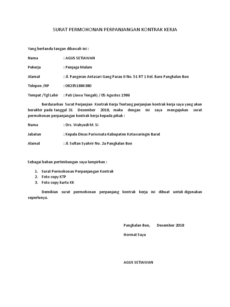 Contoh Surat Permohonan Permanjangan Notis Kuning Kepada Jkkp
