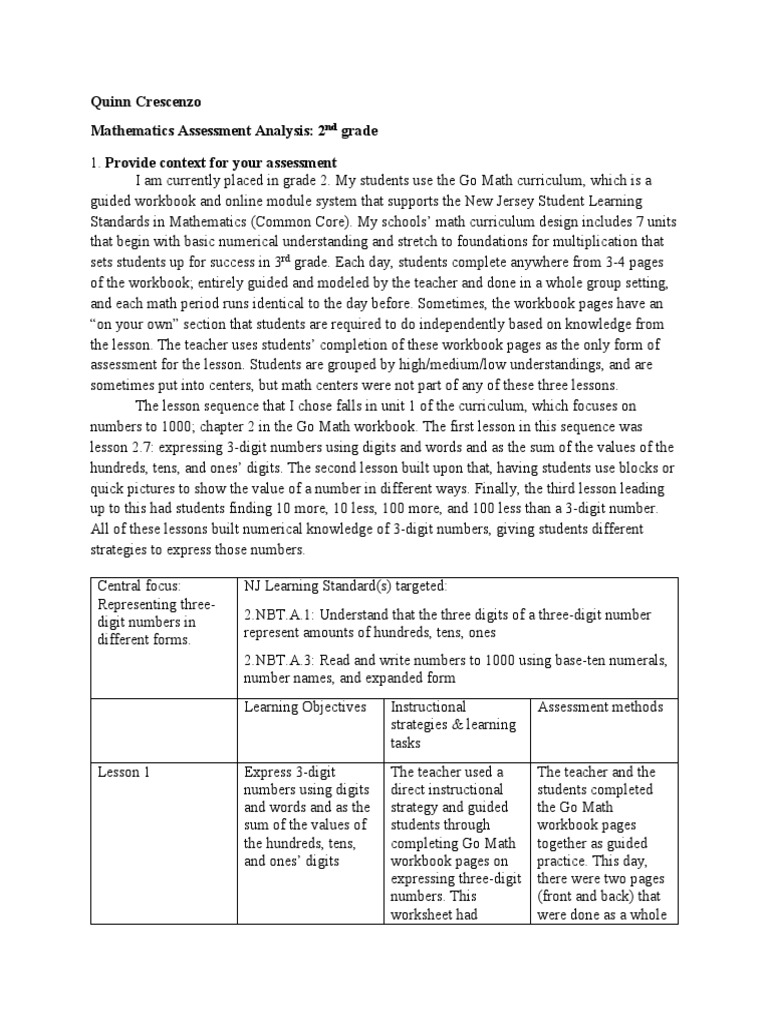 2nd Grade Math Assessment Overview | PDF | Educational Assessment ...