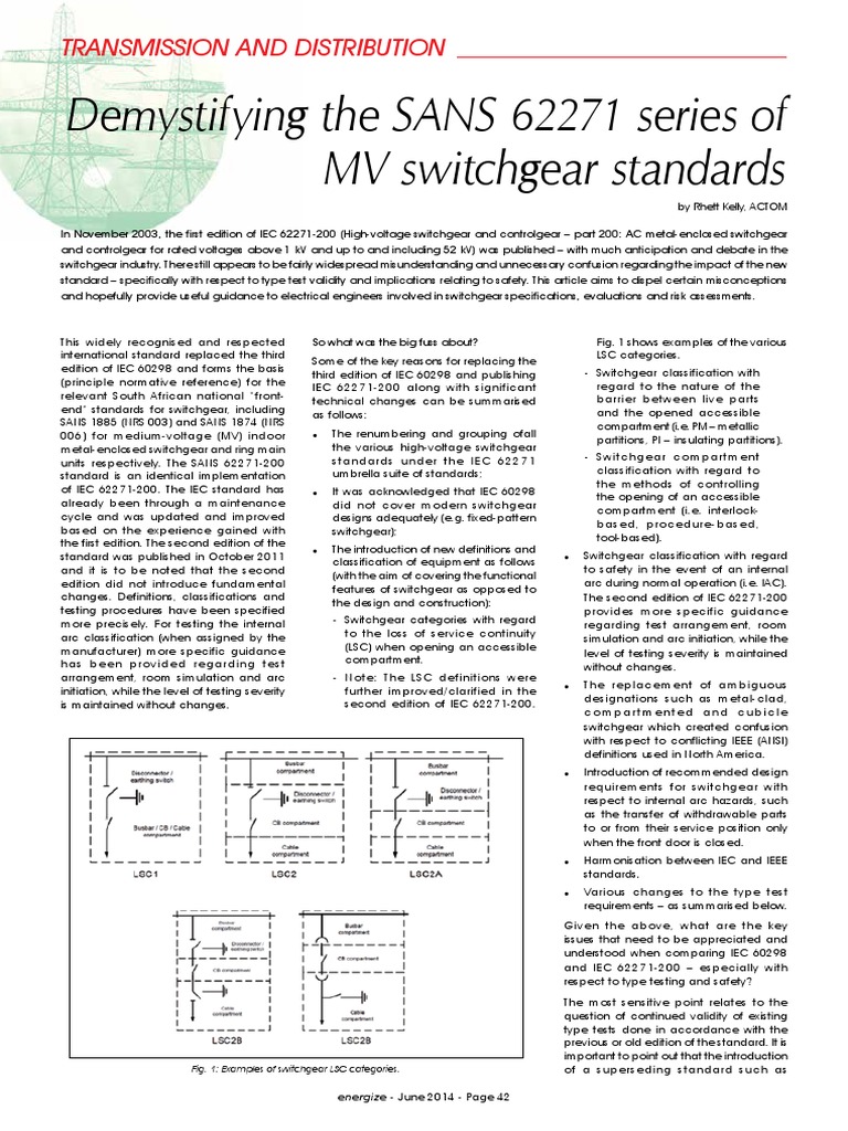 Demystifying The SANS 62271 Series of MV Switchgear Standards PDF High Voltage Electrical