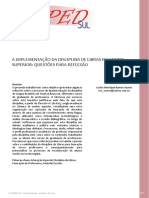 A Implementação Da Disciplina de Libras No Ensino Superior: Questões para Reflexão