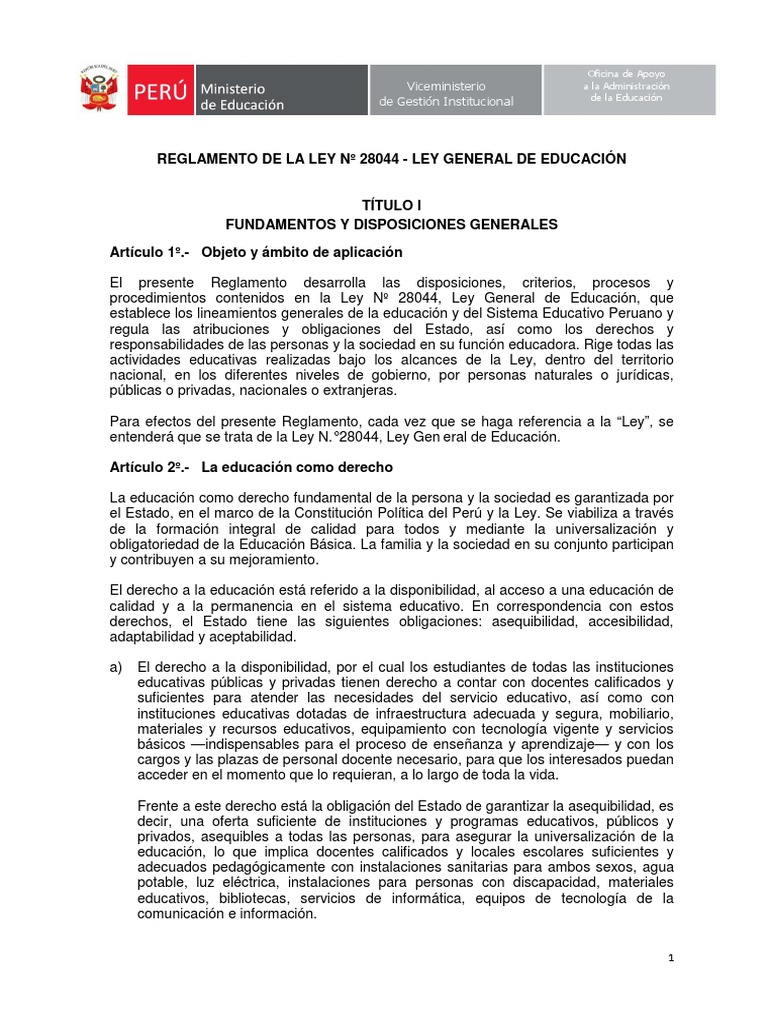 Ley General de Educacion 28044 | PDF | Educación primaria | Multilingüismo