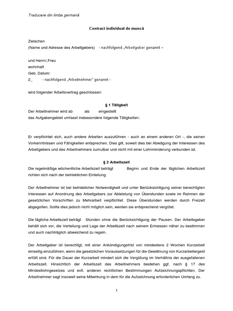 Contract Munca Germana | PDF