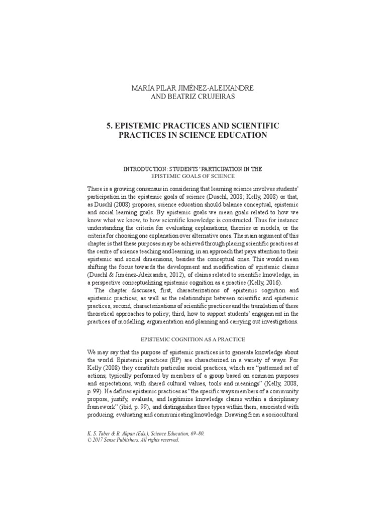 Epistemic Practices And Scientific Practices In Science Education Pdf