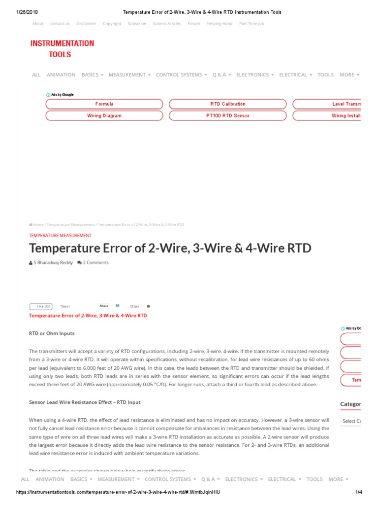 Temperature Error of 2-Wire, 3-Wire & 4-Wire RTD Instrumentation Tools ...