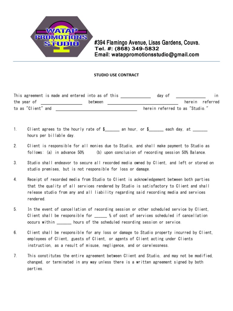 Studio Use Contract Agreement | PDF | Government Information | Civil ...