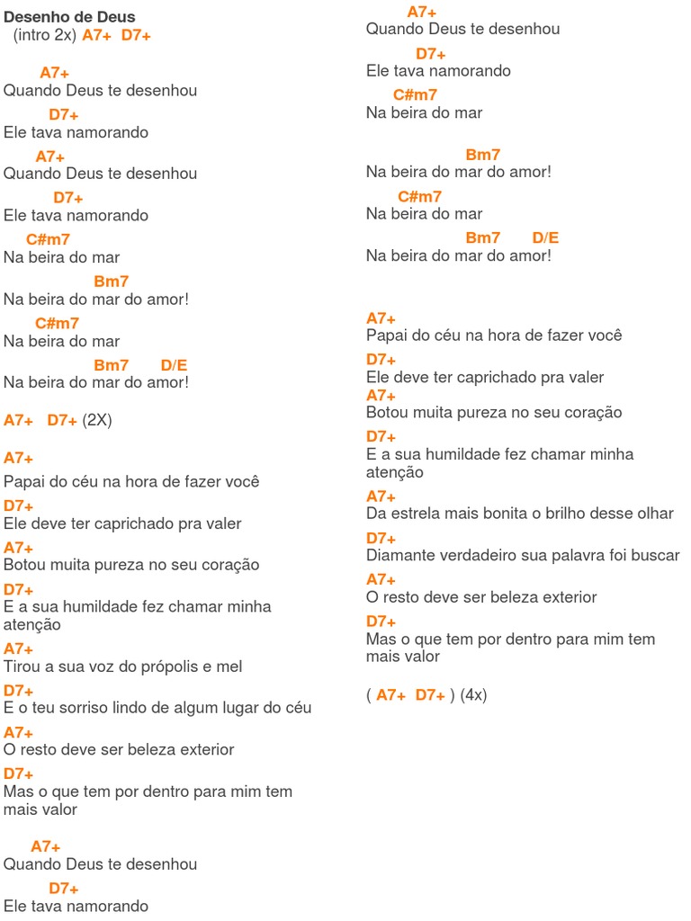 Quando Deus Te Desenhou: Letra e Cifras | PDF