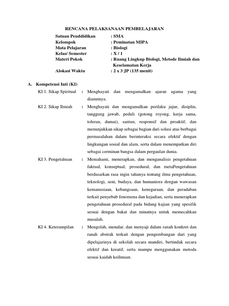 Rpp Bab 1 Ruang Lingkup Biologi