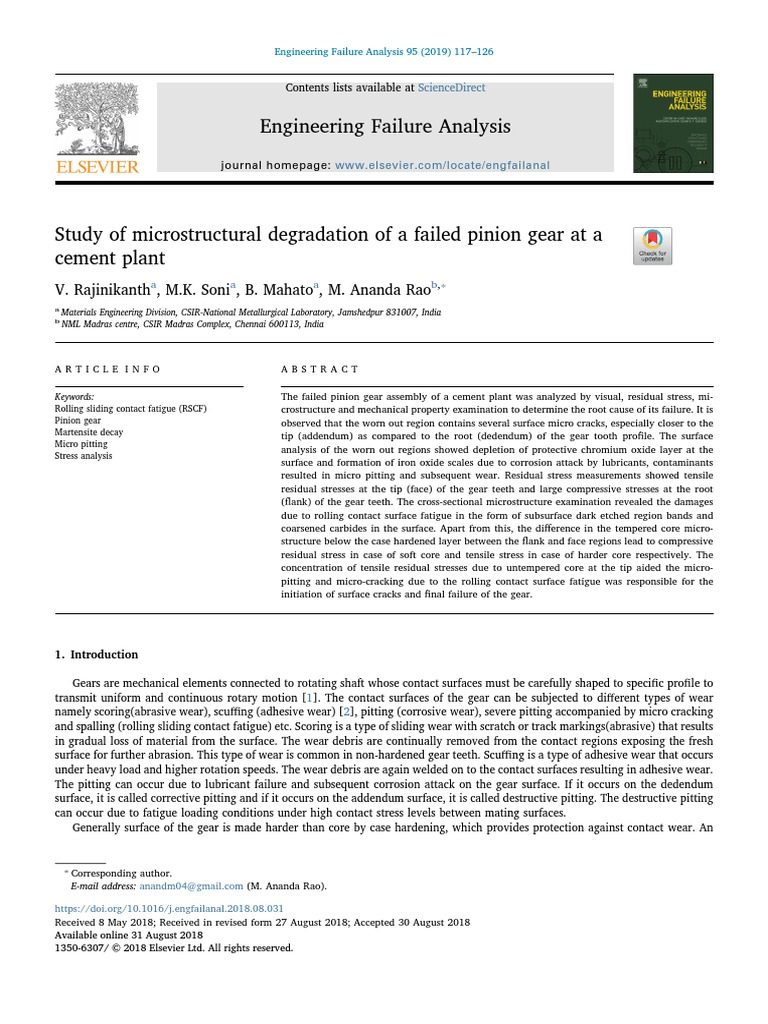 Study of Microstructural Degradation of A Failed Pinion Gear at A ...