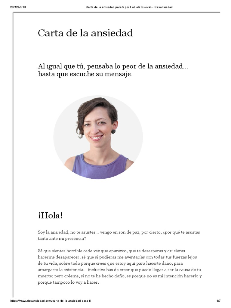 Carta de La Ansiedad para Ti Por Fabiola Cuevas Desansiedad PDF PDF