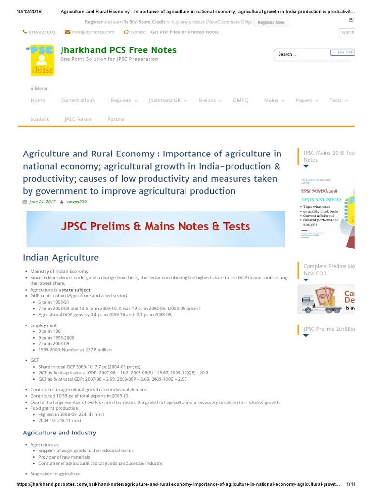 Agriculture and Rural Economy - Importance of Agriculture in National ...