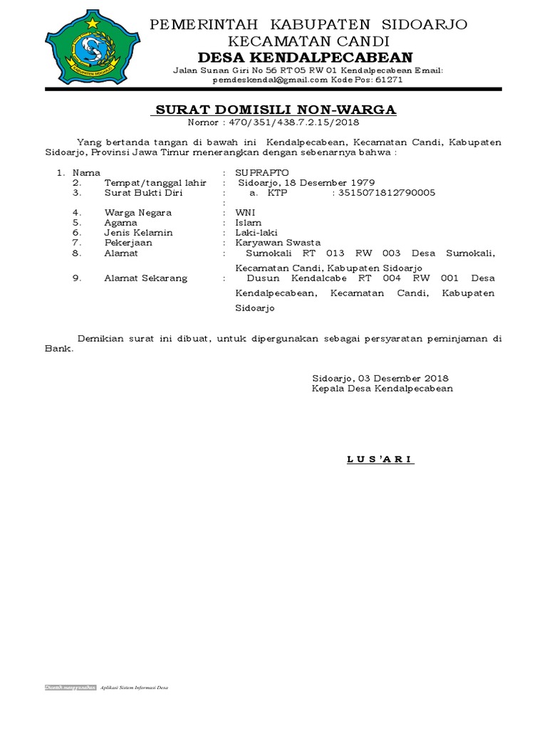 Surat Domisili Non Warga