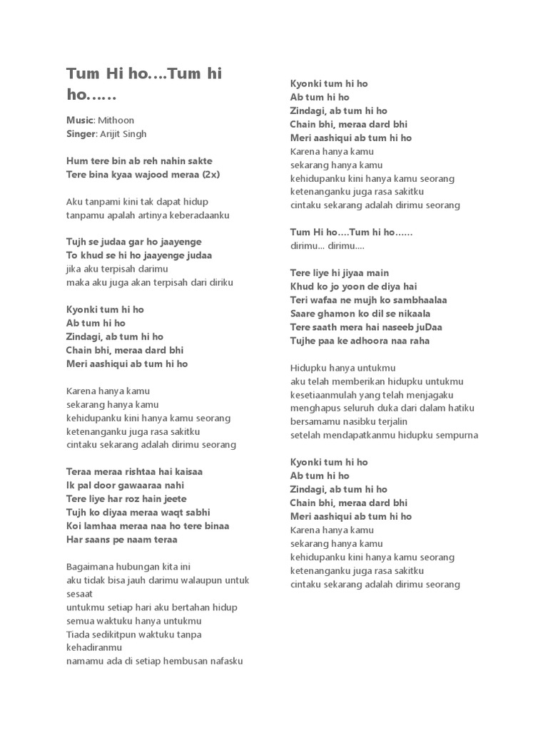 Teks Lagu India Tum Hi Ho Berbagai Teks Penting