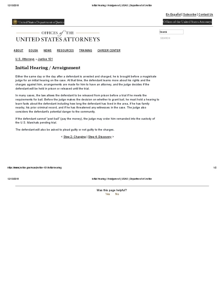 3 Initial Hearing - Arraignment - USAO - Department of Justice | PDF ...
