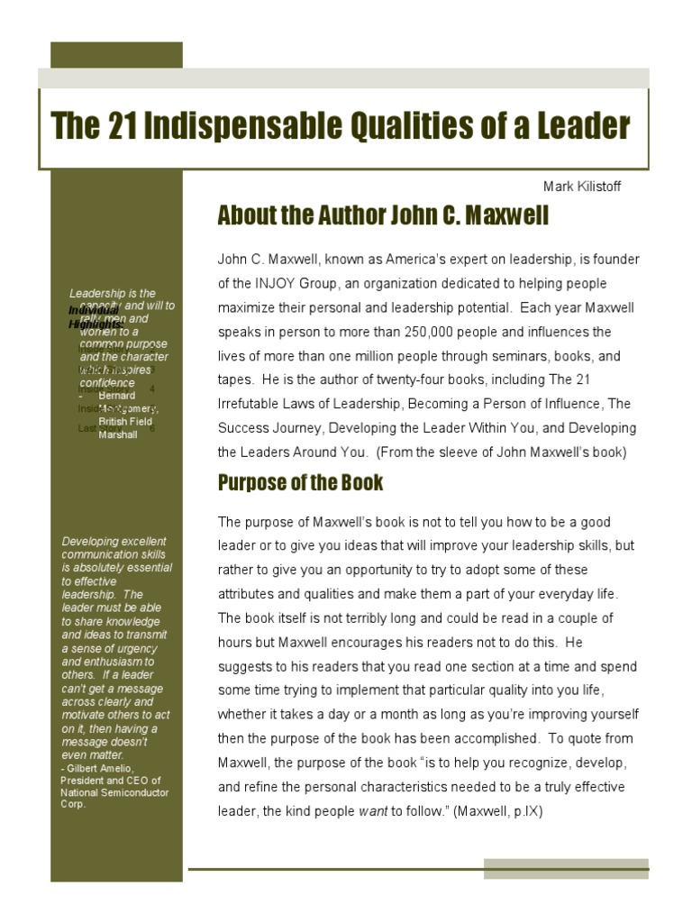 21 Indispensable Leadership Qualities PDF Leadership Motivation