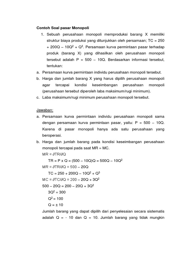 Latihan Soal Pasar Monopoli