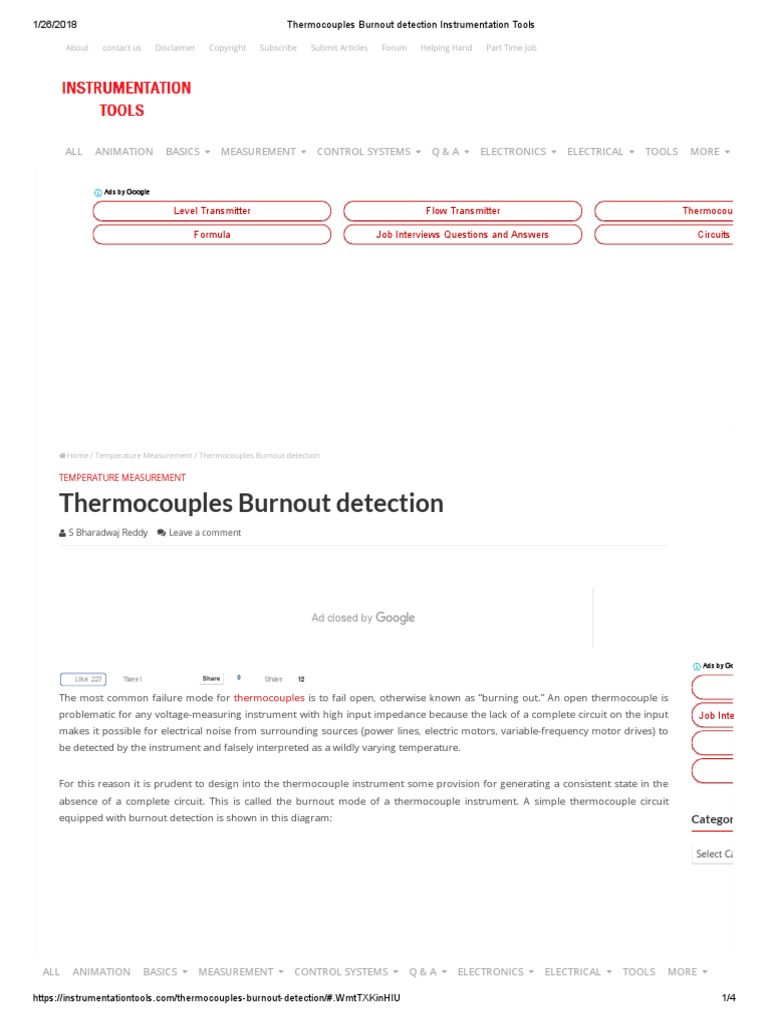 Thermocouples Burnout Detection Instrumentation Tools PDF