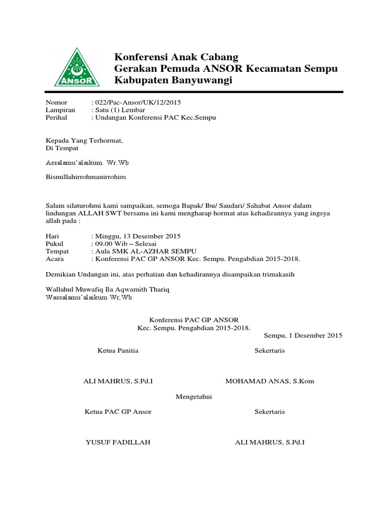 Undangan Konferensi Pac Ansor Sempu