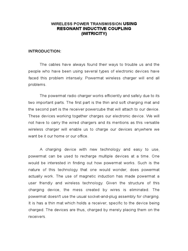 Wireless Power Transmission Using Resonance Coupling | PDF | Inductor ...